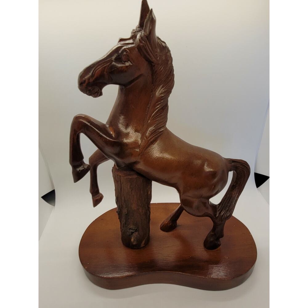 Vintage Hand Carved Equestrian Wood Horse Sculpture Western Country Farmhouse